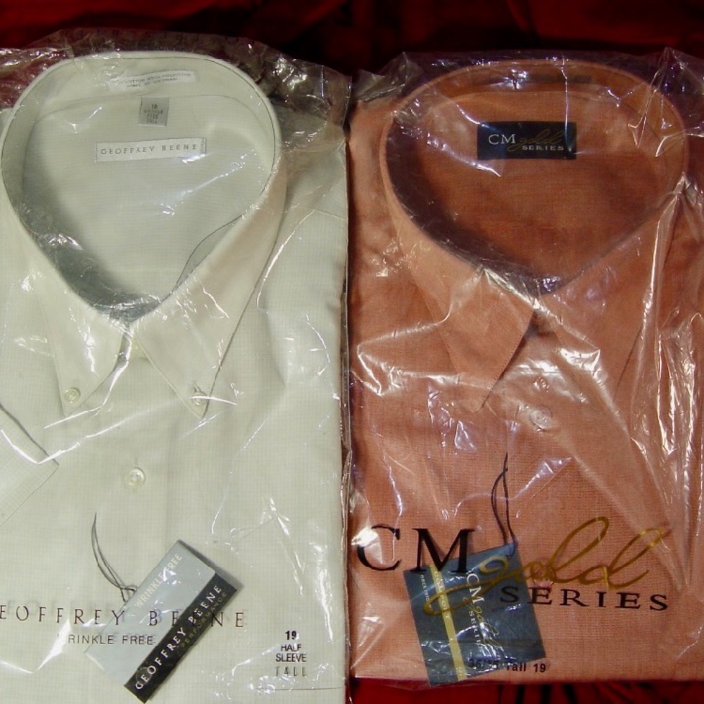 Lot (2) Dress shirts Men Geoffrey Beene and CM Size Tall 19" New in plastic